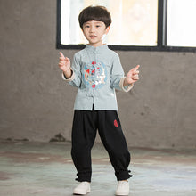 將圖片載入圖庫檢視器 包邮男童汉服中童装男小男孩民族风棉麻国风春款宝宝长袖套装
